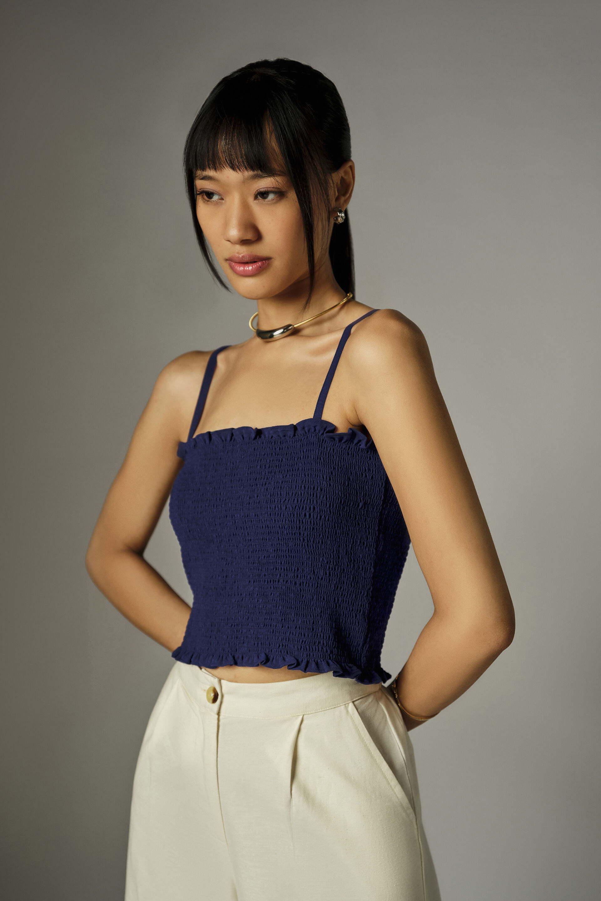Zoen Navy Smocked Top, Navy, image 4